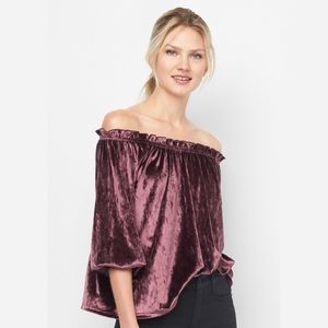 GAP Velvet off-shoulder top in Vamp Red